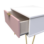 Linear Kobe Pink and White 1 Drawer Bedside Cabinet with Gold Hairpin Legs