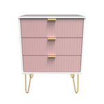 Linear Kobe Pink and White 3 Drawer Midi Chest with Gold Hairpin Legs