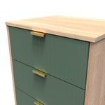 Linear Labrador Green and Bardolino 5 Drawer Bedside Cabinet with Gold Hairpin Legs