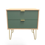 Linear Labrador Green and Bardolino 2 Drawer Midi Chest with Gold Hairpin Legs