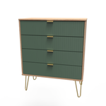 Linear Labrador Green and Bardolino 4 Drawer Chest with Gold Hairpin Legs