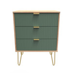 Linear Labrador Green and Bardolino 3 Drawer Midi Chest with Gold Hairpin Legs