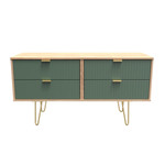 Linear Labrador Green and Bardolino 4 Drawer Bed Box with Gold Hairpin Legs