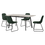 Avery Extending Concrete Dining Set with 4 Lukas Emerald Green Velvet Chairs