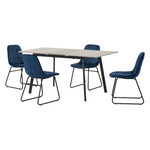 Avery Extending Concrete Dining Set with 4 Lukas Sapphire Blue Velvet Chairs