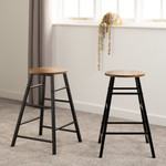 Pair of Athens Acacia and Black Bar Stools