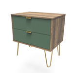 Linear Labrador Green and Vintage Oak 2 Drawer Midi Chest with Gold Hairpin Legs