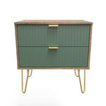 Linear Labrador Green and Vintage Oak 2 Drawer Midi Chest with Gold Hairpin Legs