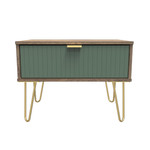 Linear Labrador Green and Vintage Oak 1 Drawer Midi Chest with Gold Hairpin Legs