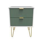 Linear Labrador Green and White 2 Drawer Bedside Cabinet with Hairpin Legs