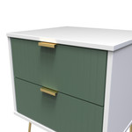 Linear Labrador Green and White 2 Drawer Bedside Cabinet with Hairpin Legs