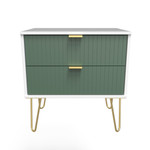 Linear Labrador Green and White 2 Drawer Midi Chest with Gold Hairpin Legs