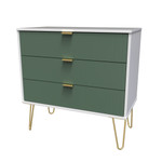 Linear Labrador Green and White 3 Drawer Chest with Gold Hairpin Legs