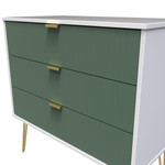 Linear Labrador Green and White 3 Drawer Chest with Gold Hairpin Legs