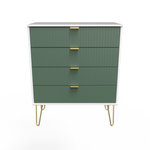 Linear Labrador Green and White 4 Drawer Chest with Gold Hairpin Legs