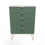 Linear Labrador Green and White 5 Drawer Chest with Gold Hairpin Legs