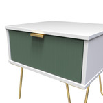 Linear Labrador Green and White 1 Drawer Bedside Cabinet with Gold Hairpin Legs