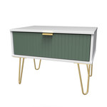 Linear Labrador Green and White 1 Drawer Midi Chest with Gold Hairpin Legs