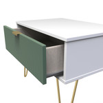 Linear Labrador Green and White 1 Drawer Midi Chest with Gold Hairpin Legs