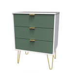 Linear Labrador Green and White 3 Drawer Midi Chest with Gold Hairpin Legs