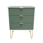 Linear Labrador Green and White 3 Drawer Midi Chest with Gold Hairpin Legs