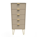 Linear Mushroom 5 Drawer Bedside Cabinet with Gold Hairpin Legs