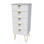 Linear White 5 Drawer Bedside Cabinet with Gold Hairpin Legs
