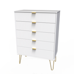 Linear White 5 Drawer Chest with Gold Hairpin Legs