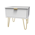 Linear White 1 Drawer Bedside Cabinet with Gold Hairpin Legs