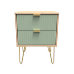 Linear Reed Green and Bardolino 2 Drawer Bedside Cabinet with Hairpin Legs