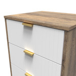Linear White and Vintage Oak 5 Drawer Bedside Cabinet with Gold Hairpin Legs