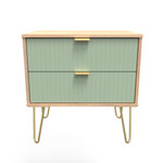 Linear Reed Green and Bardolino 2 Drawer Midi Chest with Gold Hairpin Legs