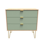 Linear Reed Green and Bardolino 3 Drawer Chest with Gold Hairpin Legs