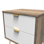 Linear White and Vintage Oak 2 Drawer Bedside Cabinet with Hairpin Legs
