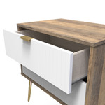 Linear White and Vintage Oak 2 Drawer Midi Chest with Gold Hairpin Legs