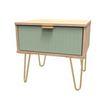 Linear Reed Green and Bardolino 1 Drawer Bedside Cabinet with Gold Hairpin Legs