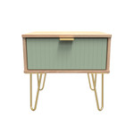 Linear Reed Green and Bardolino 1 Drawer Bedside Cabinet with Gold Hairpin Legs