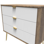 Linear White and Vintage Oak 3 Drawer Chest with Gold Hairpin Legs