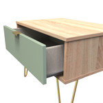 Linear Reed Green and Bardolino 1 Drawer Midi Chest with Gold Hairpin Legs