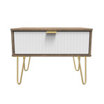 Linear White and Vintage Oak 1 Drawer Midi Chest with Gold Hairpin Legs