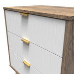 Linear White and Vintage Oak 3 Drawer Midi Chest with Gold Hairpin Legs