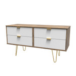 Linear White and Vintage Oak 4 Drawer Bed Box with Gold Hairpin Legs