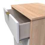 Linear White and Bardolino Oak 5 Drawer Bedside Cabinet with Gold Hairpin Legs