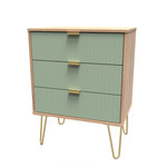 Linear Reed Green and Bardolino 3 Drawer Midi Chest with Gold Hairpin Legs