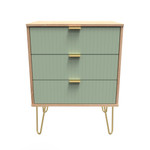 Linear Reed Green and Bardolino 3 Drawer Midi Chest with Gold Hairpin Legs