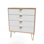 Linear White and Bardolino Oak 4 Drawer Chest with Gold Hairpin Legs