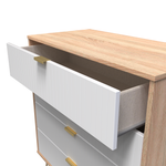Linear White and Bardolino Oak 4 Drawer Chest with Gold Hairpin Legs