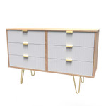 Linear White and Bardolino Oak 5 Drawer Chest with Gold Hairpin Legs