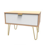 Linear White and Bardolino Oak 1 Drawer Midi Chest with Gold Hairpin Legs