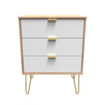 Linear White and Bardolino Oak 3 Drawer Midi Chest with Gold Hairpin Legs